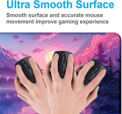 Sunset Mountain Scenic XXL Extended Mouse Pad, Fuji Mountain Large Laptop Pad, Waterproof, Non Slip, Game Office Sewn Table Pad 35.4 x 15.7 x 0.12 Inches