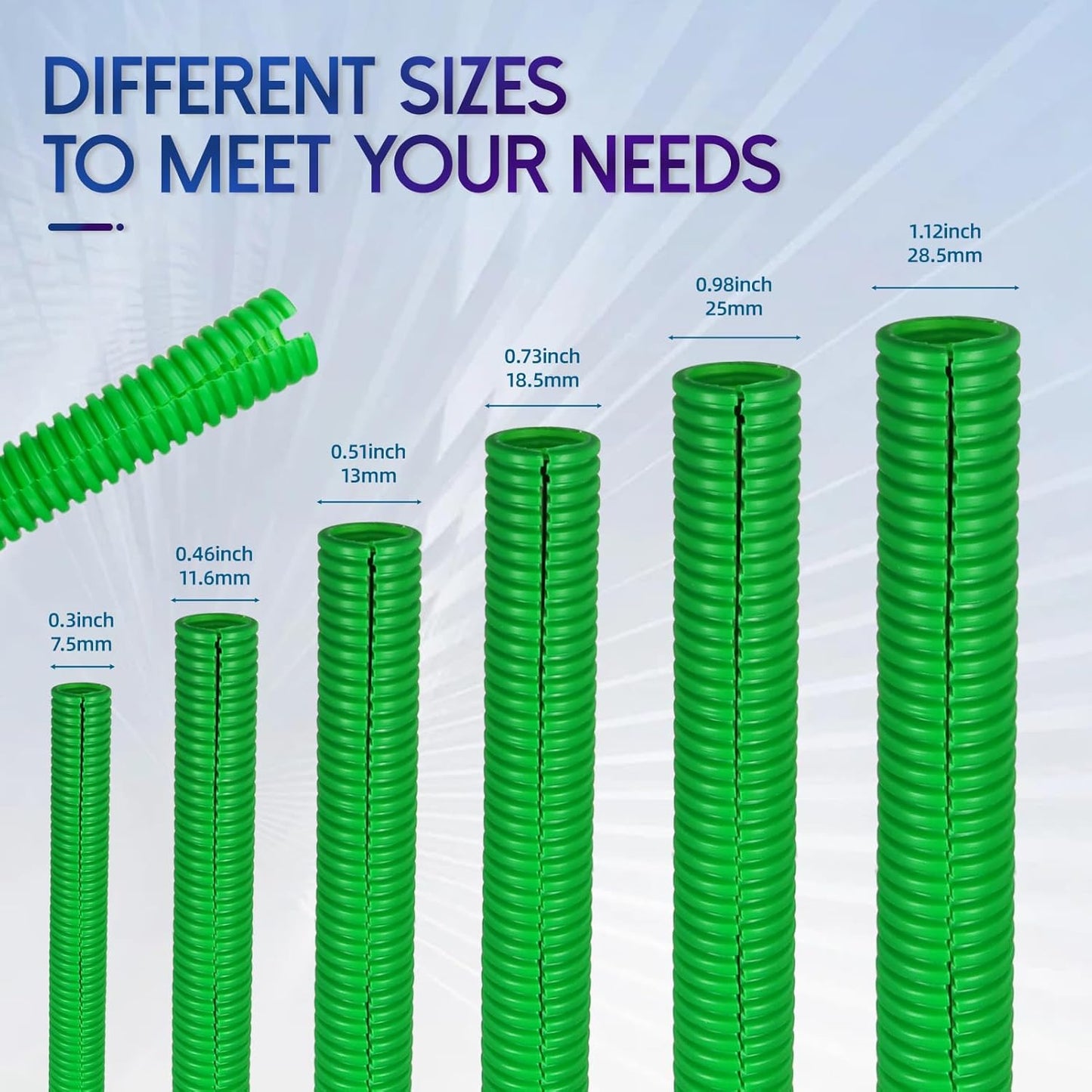 Split Wire Loom Tubing,10,25ft Cord Protectors from Pets No Chew, Flexible Wire Covers Cord Protectors, Protective Split Cable Sleeve for Automotive Home Industrial Wires(Green, 1.12inch-25ft)