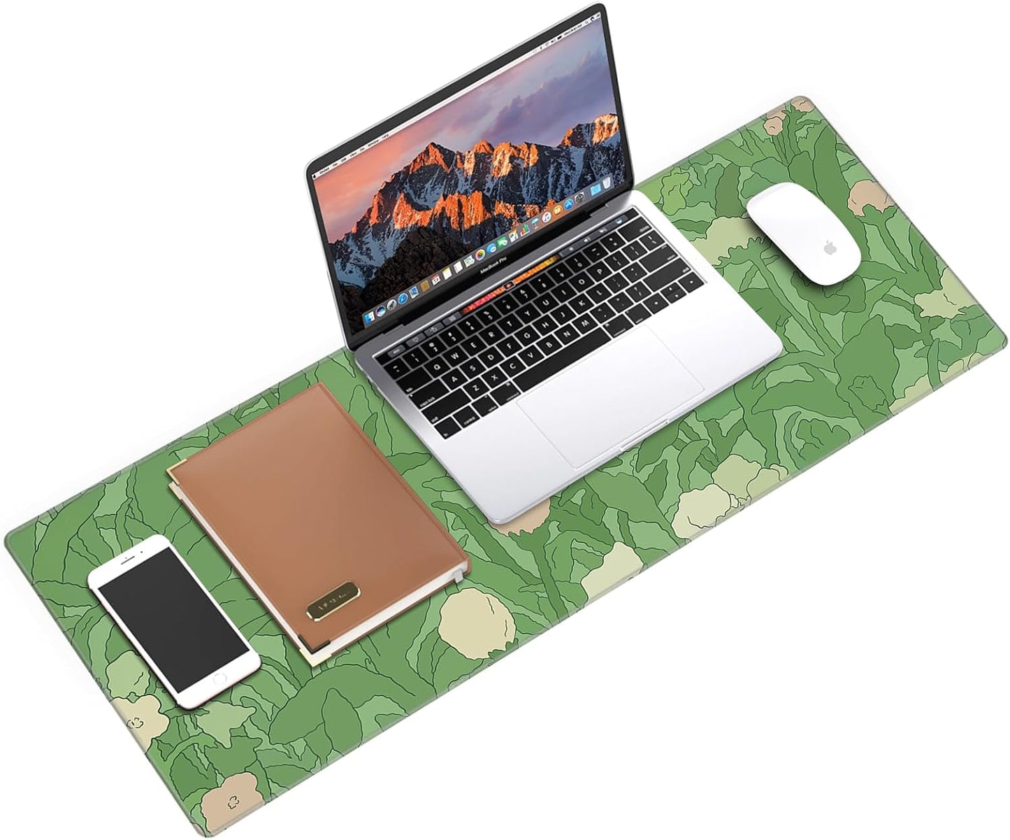 Galdas Gaming Mouse Pad XXL XL Large Long Extended Big Mousepad Non-Slip Rubber Keyboard Mouse Pad with Stitched Edges for Laptop Home Office (31.5x11.8x0.08 Inch) -Green Leaf