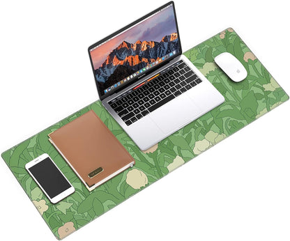 Galdas Gaming Mouse Pad XXL XL Large Long Extended Big Mousepad Non-Slip Rubber Keyboard Mouse Pad with Stitched Edges for Laptop Home Office (31.5x11.8x0.08 Inch) -Green Leaf