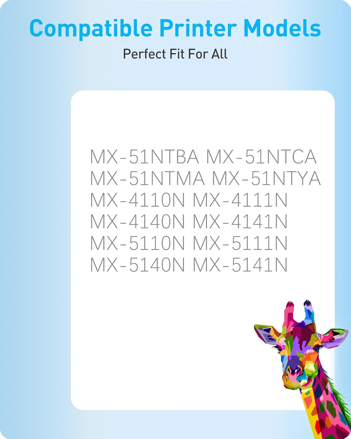 MasaiMara MX51NT MX-51NT Compatible High Yeild Toner Cartridge for Shap MX-51NTBA MX-51NTCA MX-51NTMA MX-51NTYA MX-4110N MX-4111N MX-4140N MX-4141N MX-5110N MX-5111N MX-5140N MX-5141N Printer