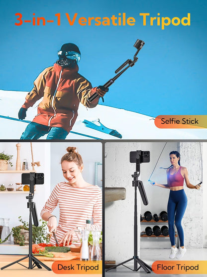 70” Auto Face Tracking Tripod, Extendable 360° Rotation Phone Tripod for iPhone and Android, Selfie Stick for iPhone w/Remote Control,Phone Holder Video Recording for TikTok(UTK-01)