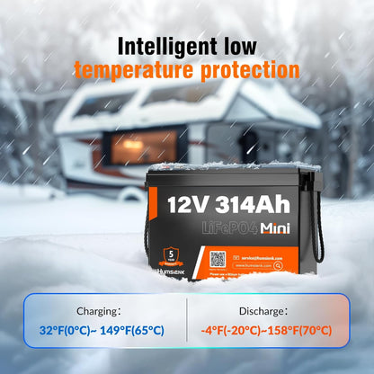 12V 314Ah (300Ah) LiFePO4 Lithium Mini Battery, Max. 4019Wh Energy, 15000+ Deep Cycles, 100A BMS Lithium Iron Phosphate Rechargeable Battery Great for RV, Marine and Off Grid Applications