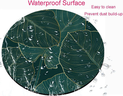 Mouse Pad, Round Computer Mouse Mat with Design, Non-Slip Rubber Base Small Mousepad, Waterproof Office Mouse Pads, Green Tropical Leaves