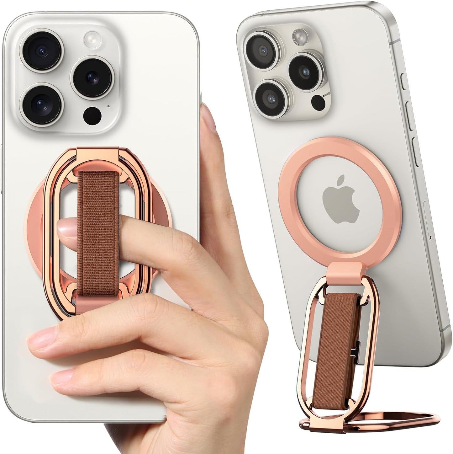 [2024 Newest] SUPERONE for MagSafe Phone Grip for MagSafe Kickstand Compatible with Mag Safe Finger Loop, 4-in-1 Phone Ring Holder Strap for Mag Safe iPhone 16/15/14/13/12 (Rose)