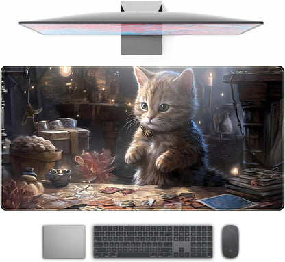 Lotus Cat XL Extended Large Gaming Mouse Pad - Black Magic Mystical Zone Gaming Desk Mat - Computer Laptop Keyboard and Mouse Mat Desktop Protector - 31.5 x 15.8 in