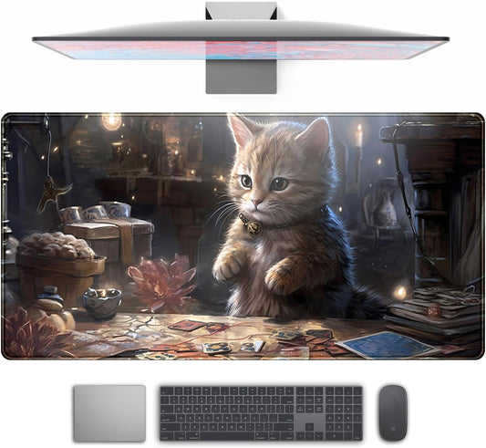 Lotus Cat XL Extended Large Gaming Mouse Pad - Black Magic Mystical Zone Gaming Desk Mat - Computer Laptop Keyboard and Mouse Mat Desktop Protector - 31.5 x 15.8 in