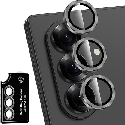 for Samsung Galaxy Z Fold 7 Camera Lens Protector, Individual Metal Ring Tempered Glass Lens Cover, [Strong Adsorption] Scratch Resistant Ultra-Thin HD Clear Lens Cover, 1 Set-Black