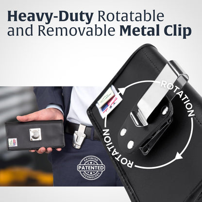 Turtleback Belt Clip for iPhone 16 Pro, 16e, 15 pro 14 Pro 13 Pro -Small- Fits w/Slim MagSafe Style Cases - Premium Black Leather, Horizontal Belt Holder, Magnetic Closure HD Rotating Belt Clip