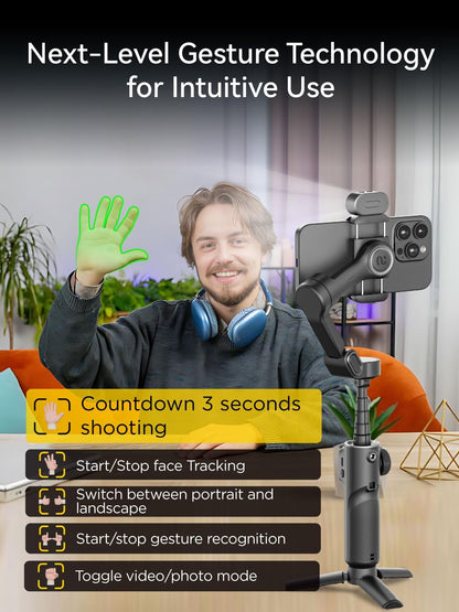 Gimbal Stabilizer for iPhone, Phone Gimbal w/RGB Magnetic Fill Light, Foldable Gimbal Built in 7.8' Extension Rod and OLED Display for iPhone/Android Excellent for Vlogging-Smart X2 Kit Black