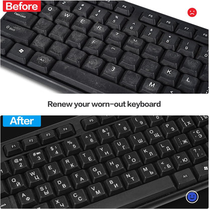 (2PCS) Ukrainian Keyboard Stickers, Ukraine Keyboard Letters Replacement Sticker with White Letter/Black Background, Cyrillic Russian Belarus Keyboard Stickers for Computer Laptop Notebook Desktop