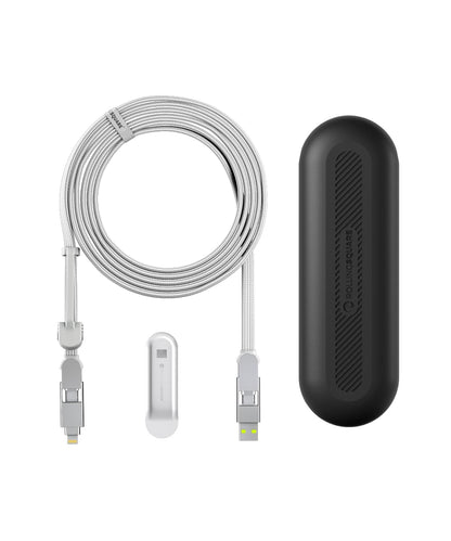 Rolling Square inCharge XL 6-in-1 Multi Charging Cable, Portable USB and USB-C Cable with 100W Ultra-Fast Charging Power, 10 Ft/3m, Glacier White