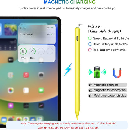 Pencil 2nd Generation Wireless Charging, HATOKU Pencil for iPad with Tilt & Palm Rejection, Magnetic Stylus Pen for ipad Air M3/3/4/5, iPad mini 5/6, ipad 6/7/8/9/10/11 Gen, ipad Pro 11/12.9 (Yellow)