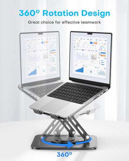 Adjustable Laptop Stand, Computer Stand with 360 Rotating Base, Ergonomic Laptop Riser Mount for Desk Foldable Protable Computer Desk Fits with MacBook Pro Air (10-16") - Black