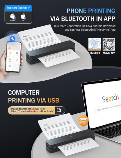 PRT Portable Printer Wireless for Travel, Inkless Bluetooth Compact Mobile Thermal Printer, Supports 8.5" X 11" US Letter, A4 A5, Compatible with iOS, Android, Laptop for Home Use, Office & Vehicles