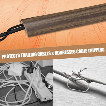 Floor Cord Cover Self Adhesive Cord Hider,10FT Cable Management, Extension Strip Protector for Wires, Prevent Cable Trips for Offices, Gyms, Exhibitions Cavity:0.3"(W) x 0.28"(H) Wood Walnut