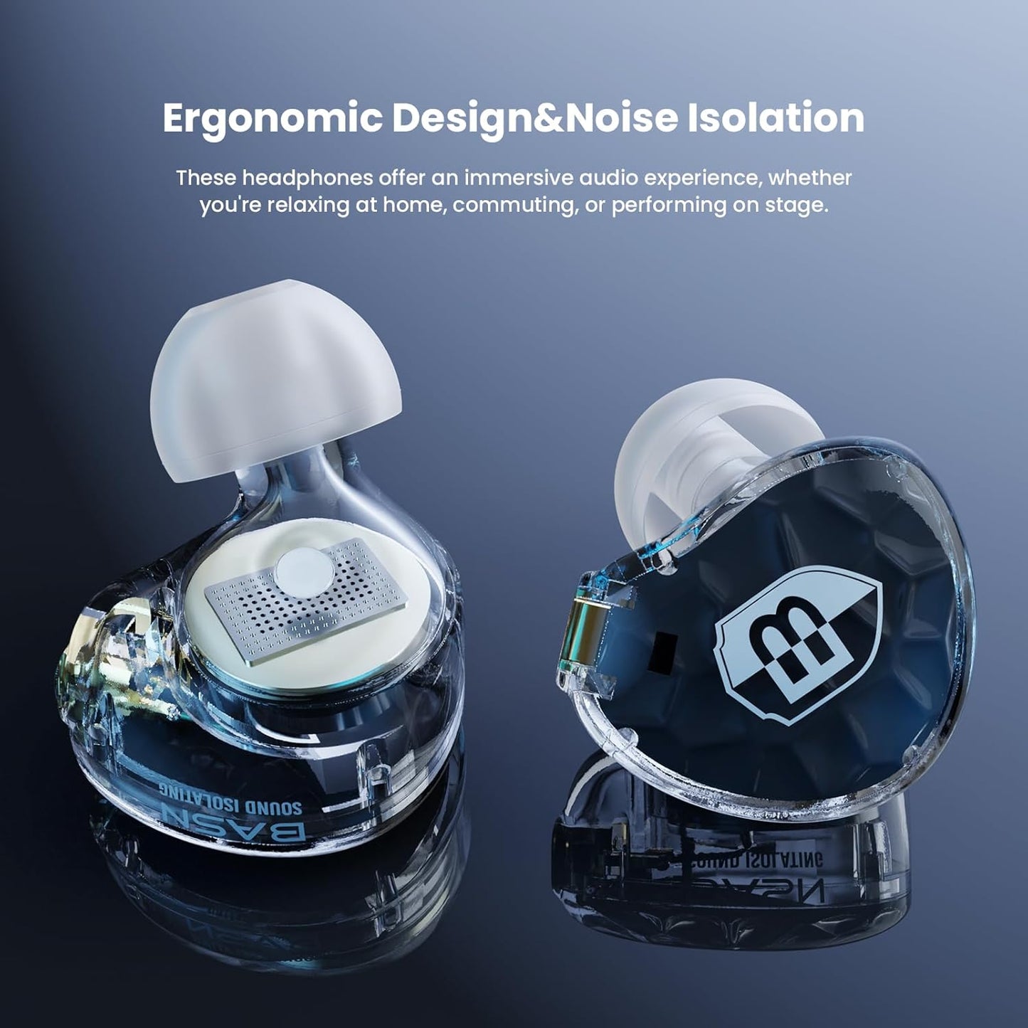 BASN ASONE 14.2mm Planar Driver in-Ear Monitors Earphone with Two Detachable MMCX Cables for Musicians Drummers Bass Players Singers(Black)