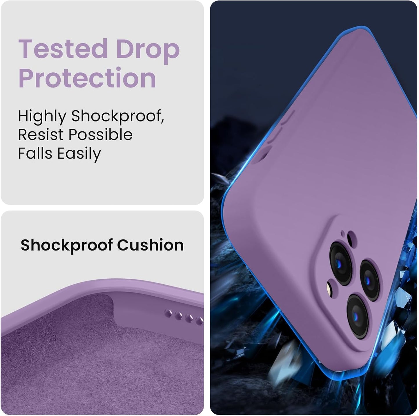 FireNova Designed for iPhone 13 Pro Case, Silicone Upgraded [Camera Protection] Phone Case with [2 Screen Protectors], Soft Anti-Scratch Microfiber Lining Inside, 6.1 inch, Light Purple