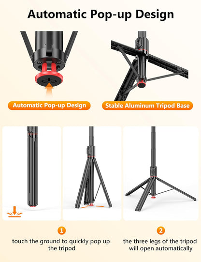 68" Automatic Tripod, Auto-Open Phone Tripod Stand with Magnetic Remote, All-in-1 Extendable Selfie Stick Travel Tripods for Cell Phone 360° Rotate Stable iPhone Selfie Stick for Video Recording