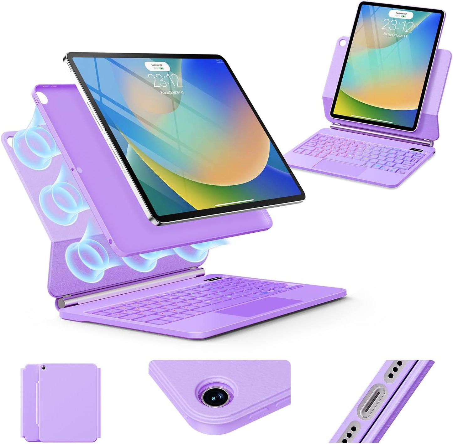 for iPad 9th Generation Case with Keyboard,Magic Style Keyboard Case for iPad 9th/8th/7th Gen 10.2 inch - Floating Cantilever Magnetic Stand Multi-Touch Trackpad (Purple)