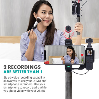 Movo Video Rig Compatible with The DJI OSMO Pocket 1, 2 - Includes Universal Smartphone Mount, Grip Handle, and 2 Cold Shoes for Mounting Microphone, Light - OSMO Pocket Microphone and Video Rig