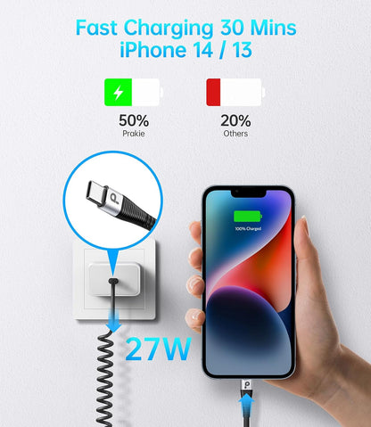 USB Type C to Lightning Cable 3FT 2Pack, Coiled iPhone Charger Fast Charging for Car [Apple MFi Certified] Short USBC iPhone Cord Compatible with iPhone14/13/12/11 Pro Max/XS MAX/8/Plus/iPad/CarPlay