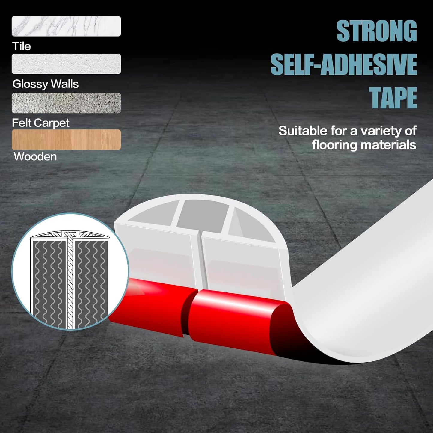 Floor Cord Cover Self Adhesive Cord Hider,20FT Cable Management, Extension Strip Protector for Wires, Prevent Cable Trips for Offices, Gyms, Exhibitions Cavity:0.39"(W) x 0.27"(H) White