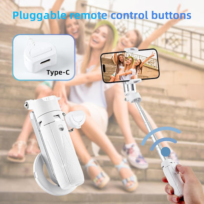 MQOUNY for Magsafe Tripod Stand for iPhone,Portable Pocket Size Selfie Stick with Rechargeable Remote and Metal Ring,Extendable Detachable Cell Phone Tripod Compatible with iPhone/Android (White)