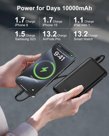 2-Pack 10000mAh Power Bank Fast Charging, 22.5W Compact USB C Portable Charger with 2 Outputs & 2 Inputs, LED Display Battery Pack Compatible with iPhone Samsung iPad Tablets, Black & Black