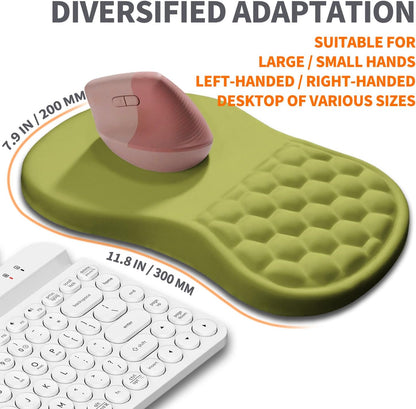 Ergonomic Joint Wrist Support Mouse Pad with Memory Foam Cushion Massage Bump, Carpal Tunnel Pain Relief Mousepad Slope Design for Wrist Rest, 11.8x7.9 in, Khaki Green
