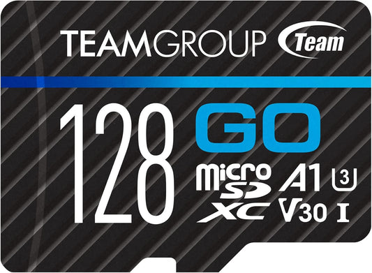 TEAMGROUP GO Card 128GB Micro SDXC UHS-I U3 V30 4K for GoPro & Action Cameras Flash Memory Card with Adapter for Outdoor 4K Shooting TGUSDX128GU303