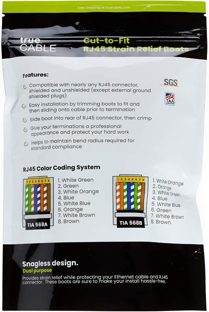 trueCABLE RJ45 Strain Relief Boots, Small 5.5 to 7.0mm Cut-to-Fit PVC Plug Cover, Transparent, 100 Pieces