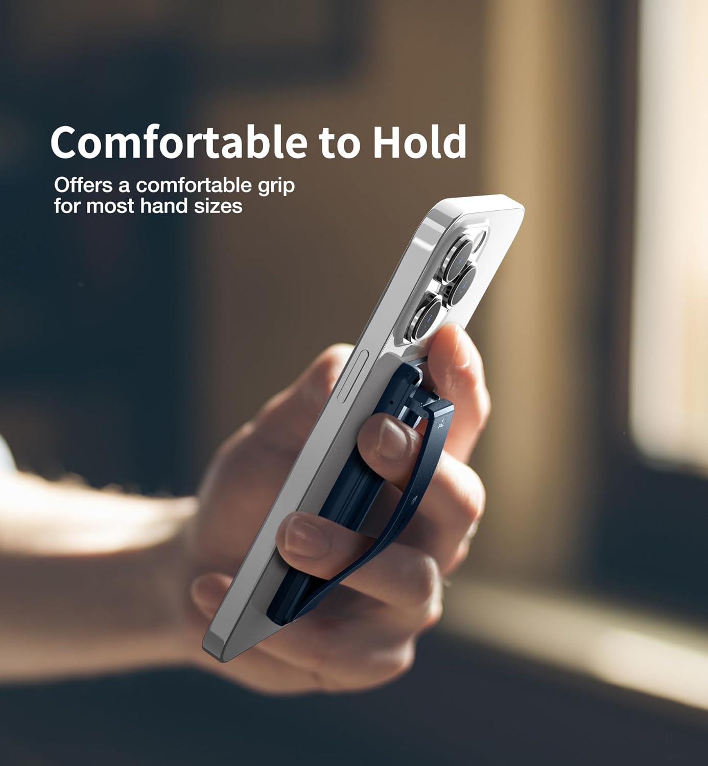 Dexnor New Upgrade Phone Grip, Phone Holder for Hand [2-in-1] Phone Strap with Kickstand Phone Finger Holder Compatible with Most iPhone Samsung Phone Case, Navy Blue