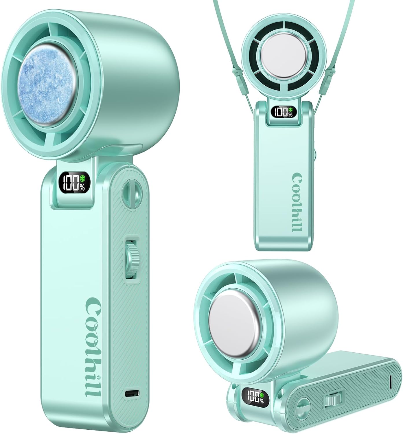 Handheld Portable Fan with Ice Cooler: 100-Speed 5500mAh Rechargeable Handheld Fan, 12H Time Hand Cooling Personal Fans with 20000 RPM Air Turbo Tech for Travel Outdoor (Green)