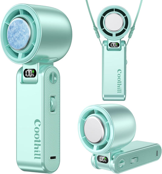 Handheld Portable Fan with Ice Cooler: 100-Speed 5500mAh Rechargeable Handheld Fan, 12H Time Hand Cooling Personal Fans with 20000 RPM Air Turbo Tech for Travel Outdoor (Green)