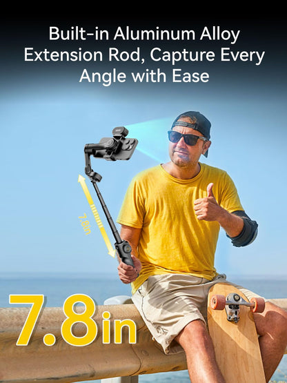 Gimbal Stabilizer for iPhone with AI Tracking Sensor, Elevate Your Filming w/7.8" Extension Rod and OLED Screen for Gimbal, iPhone Gimbal w/8.0 Stability for Sports Shooting-Smart X2 AI Black