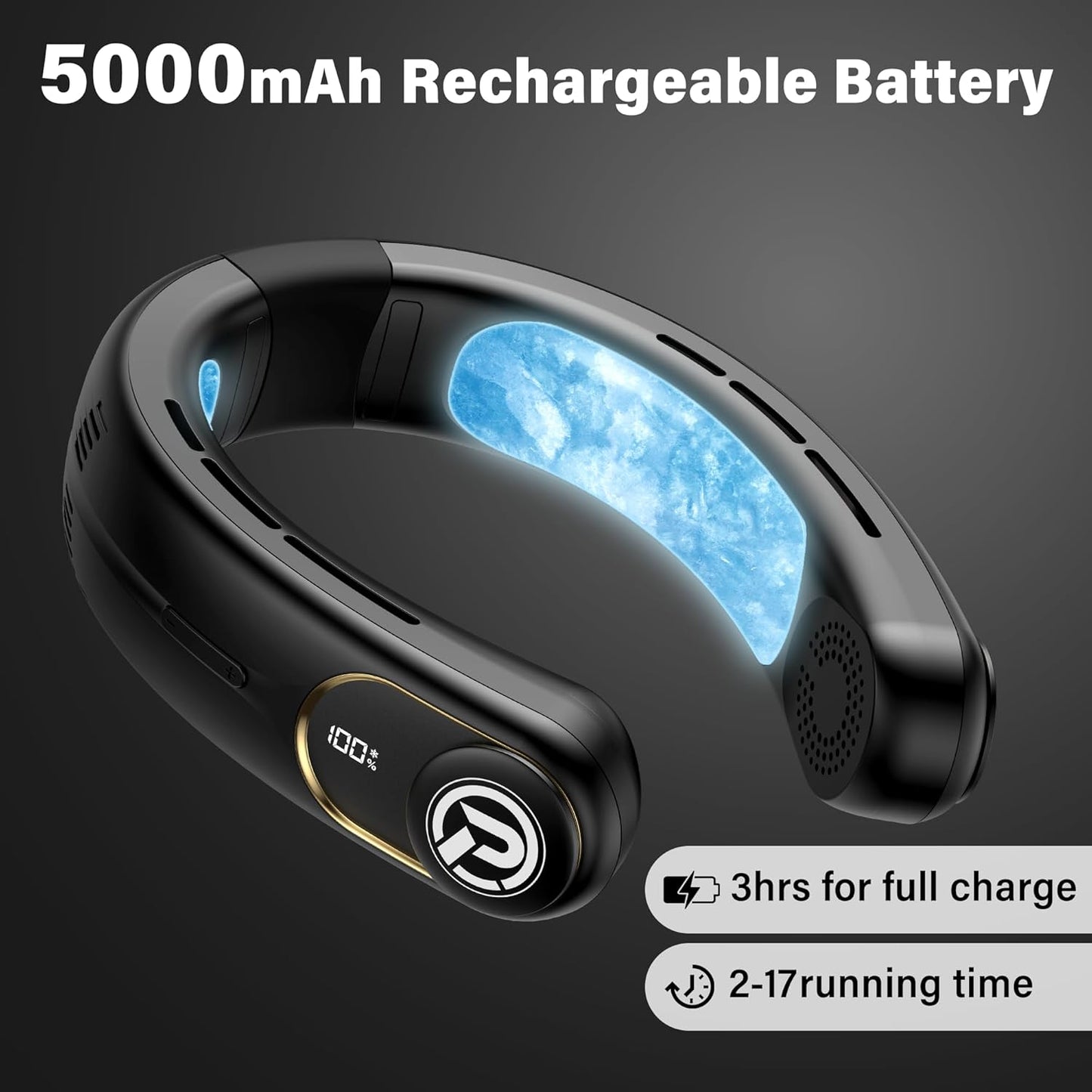 COMLIFE Neck Air Conditioner, 3-Speed Portable Neck Fan with Ice Cooler, 5000mAh Rechargeable Battery Operated Personal Air Conditioner, Hands-Free Bladeless Neck Fan for Sports Travel Outdoor Indoor