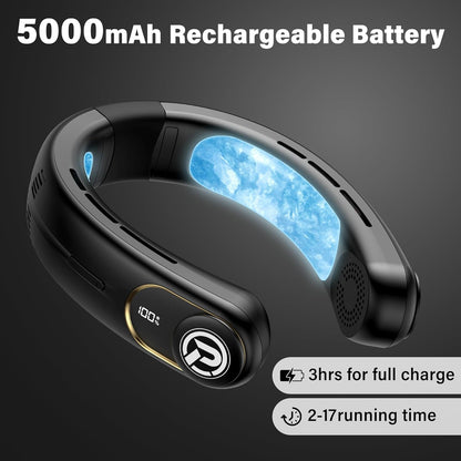 COMLIFE Neck Air Conditioner, 3-Speed Portable Neck Fan with Ice Cooler, 5000mAh Rechargeable Battery Operated Personal Air Conditioner, Hands-Free Bladeless Neck Fan for Sports Travel Outdoor Indoor