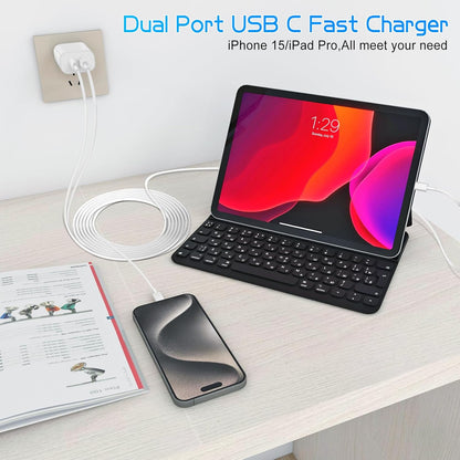 Dual Port USB C Charger for iPhone 16 15,Quick Double USBC Charger Fast Charging Block,2Pack Apple Wall Power Adapter Plug,6FT USB C to C Cable for iPhone 16 Pro/16 Pro Max/15 Pro/15 Plus,iPad Pro/Air