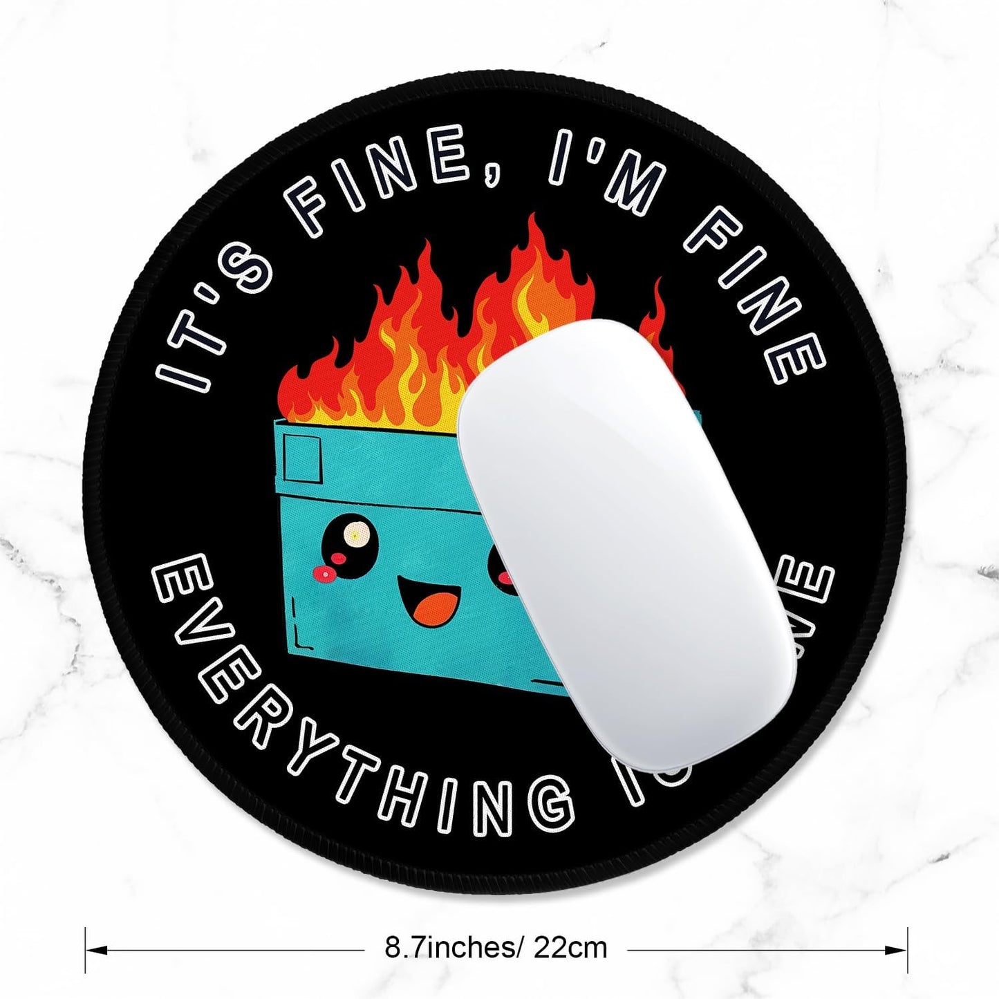 ITNRSIIET Round Mouse Pad with Stitched Edge Premium-Textured Waterproof Non-Slip Rubber Base Desktop Protection Mat Diameter 8.7 inches, Cute Dumpster