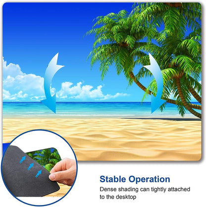 Beach Mouse Pad, Mouse Mat Square Waterproof Mouse Pad Non-Slip Rubber Base MousePads for Office Home Laptop, Beach and Coconut Trees Design