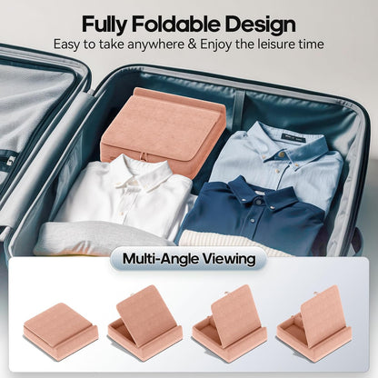 KDD Tablet Pillow Stand with Storage, Foldable iPad Holder for Bed, Lap and Desk, Angle Adjustable Soft Pad Dock with Stylus Mount Compatible with iPad Pro 12.9, 10.5, 11, Air, Mini, Phones, Books