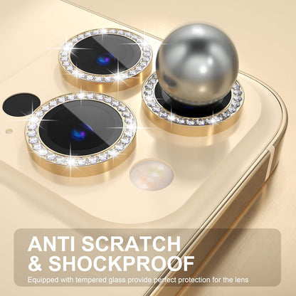 Choiche [3+1 for iPhone 14 Pro/iPhone 14 Pro Max Camera Lens Protector Bling, 9H Tempered Glass Camera Cover Screen Protector Metal Ring Decoration Accessories (Diamond-Gold)