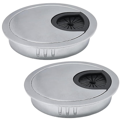 2 Pcs Desk Grommet 3-1/8" / 80 mm, Desk Cord Hole Cover, Cable Grommet Metal Zinc Alloy Materilal, Desk Hole Grommet for Home & Office Pc, Detachable Cable Cord Organizer-Matte Silver