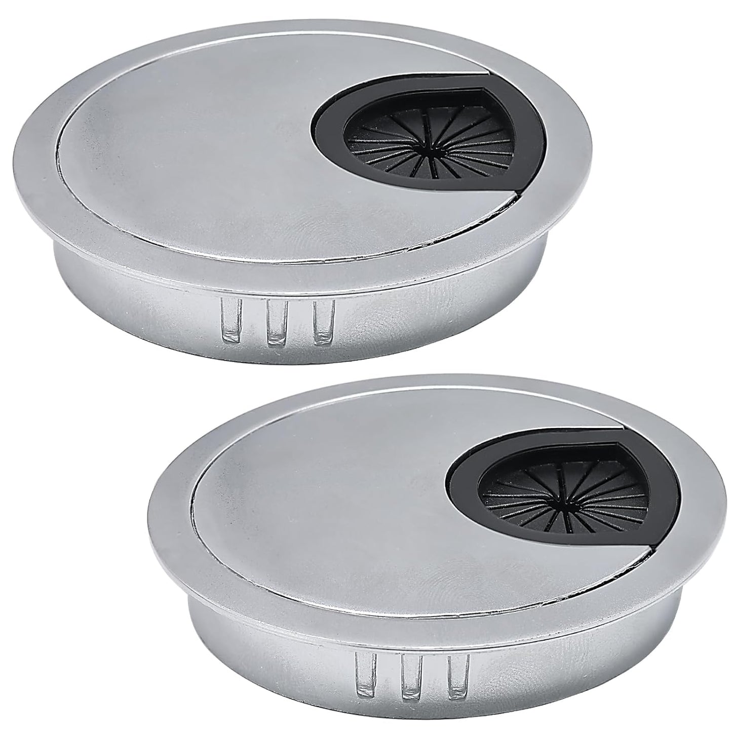 2 Pcs Desk Grommet 2-3/8" / 60 mm, Desk Cord Hole Cover, Cable Grommet Metal Zinc Alloy Materilal, Desk Hole Grommet for Home & Office Pc, Detachable Cable Cord Organizer-Matte Silver