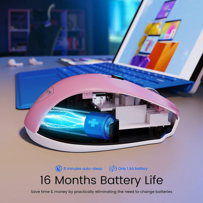 D-09 Wireless Mouse for Laptop - Ergonomic Plus Computer USB Cordless Mice, Ergo Grips, Lightspeed 5-Level 2400 DPI, 16 Months Battery, Portable for PC Mac Chromebook, 6 Button, Flamingo Pink