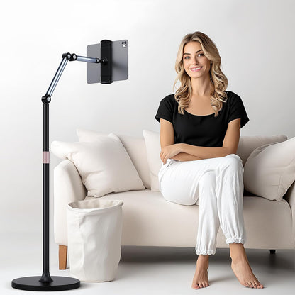 Tablet Floor Stand, Adjustable Tablet Stand, 360° Rotation Tablet Holder, Compatible with iPad, iPhone, Samsung, Google, Kindle Tablet/Phone, (4.5''-12'')
