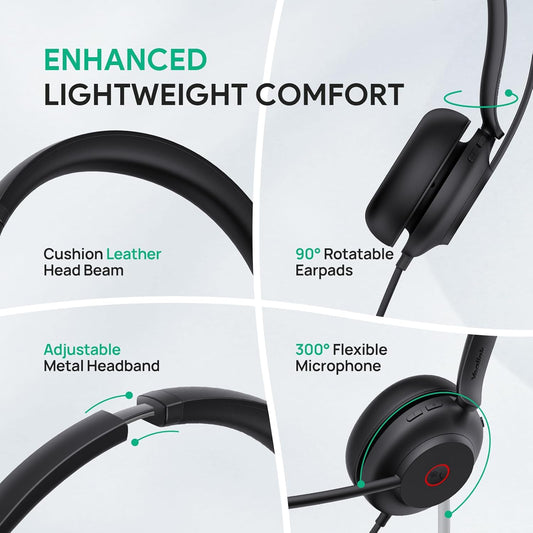 Yealink UH35 USB Headset with Microphone,Mono Wired Headset with Noise Cancelling Mic,Computer Headset Teams Certified,for Home Office Online Meeting Call Center, All Day Comfort