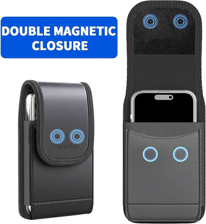Holster for iPhone 17 Air, 17 Pro, 17, 16e, 16, 16 Pro, 15, 15 Pro, 14, 14 Pro, 13, 13 Pro - Leather Holster Case with Belt Clip, Pouch with Magnetic Closure (Fits Slim/Thin Case Only)
