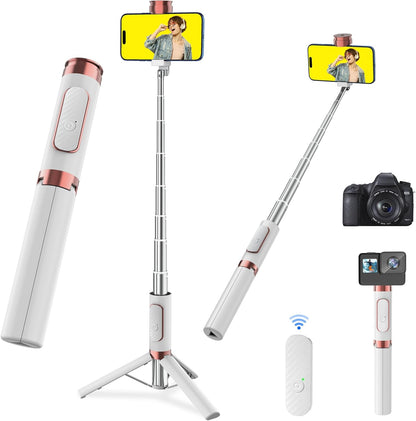 Aluminum Alloy Selfie Stick Tripod with Remote, Foldable Travel Tripod Stand 270 Rotation Compatible with iPhone/Android/Go Pro Camera